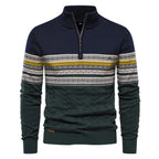 Men's Knitted Quarter Zip Jumper – Patterned Long Sleeve Sweater with Stand Collar