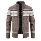 Men's Zip Up Sweater Stand Collar Patterned Knit Jacket