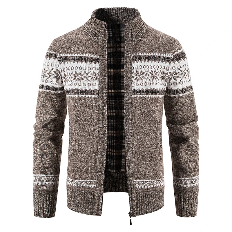 Men's Zip Up Sweater Stand Collar Patterned Knit Jacket