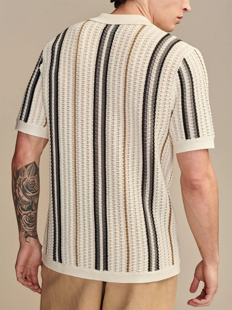 Men’s Contrast Stripe Button Knit Shirt