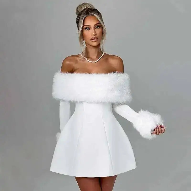 Long Sleeve Off Shoulder Mini Dress With Cuffs
