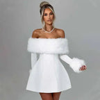 Long Sleeve Off Shoulder Mini Dress With Cuffs