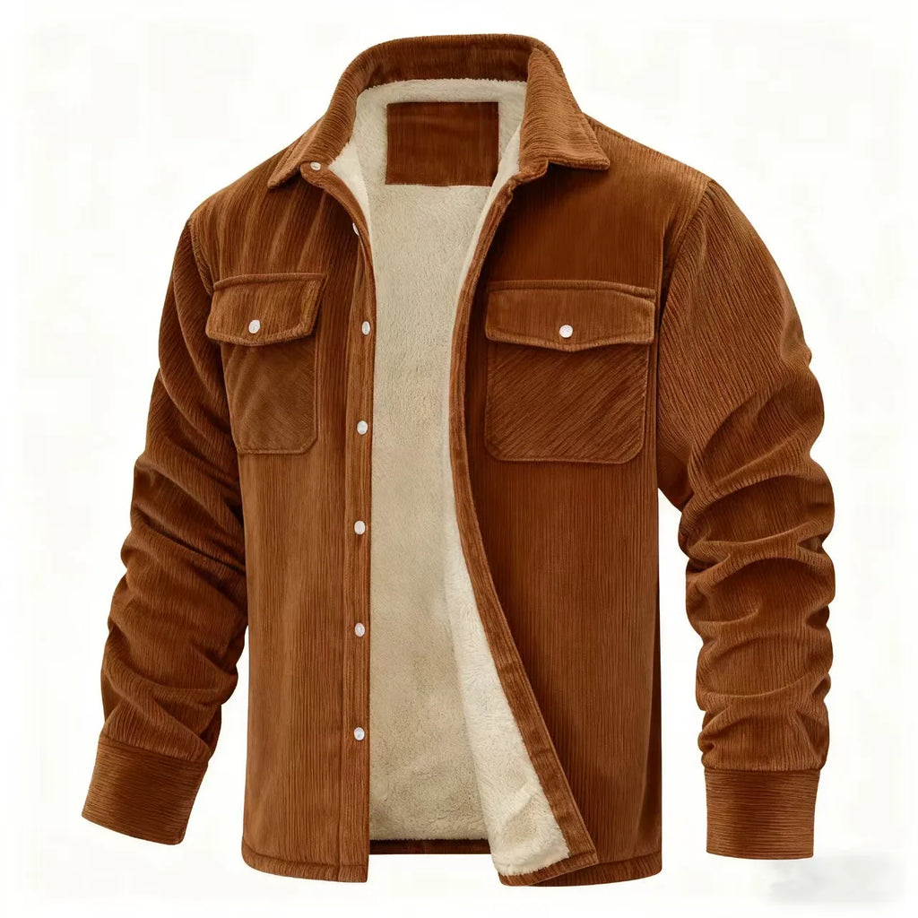 Men's Lined Shirt Jacket with Button Front and Two Chest Pockets – Long Sleeve