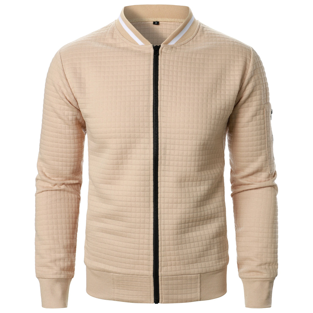 Men's Full-Zip Knitted Jacket – Stand Collar Long Sleeve Sweater with Zipped Pockets