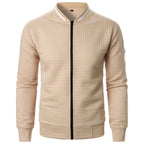 Men's Full-Zip Knitted Jacket – Stand Collar Long Sleeve Sweater with Zipped Pockets