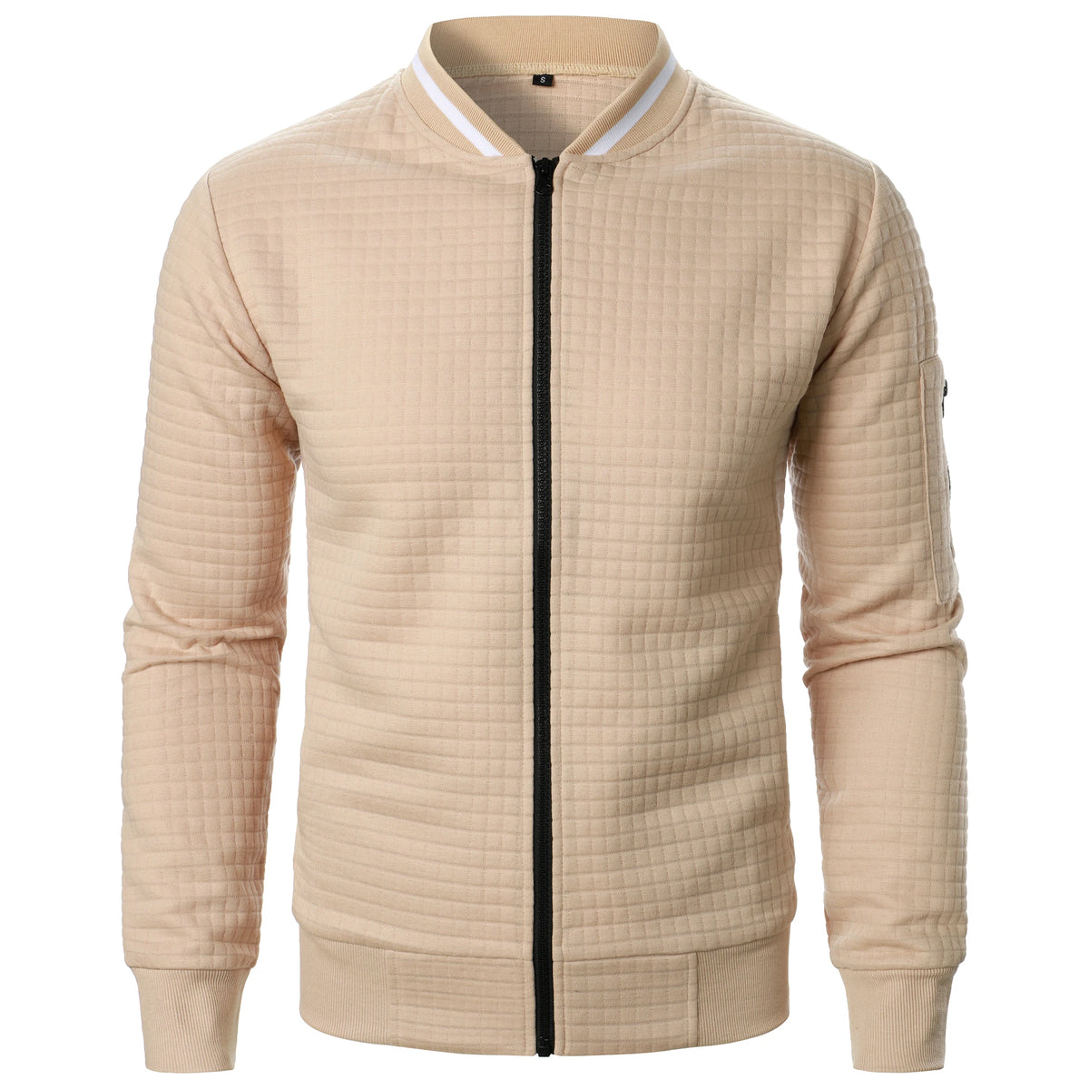 Men's Full-Zip Knitted Jacket – Stand Collar Long Sleeve Sweater with Zipped Pockets