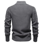 Men's Cable Knit Zip Cardigan with Ribbed Cuffs and Hem