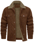 Men's Corduroy Jacket with Sherpa Lining – Long Sleeve Button Front Coat
