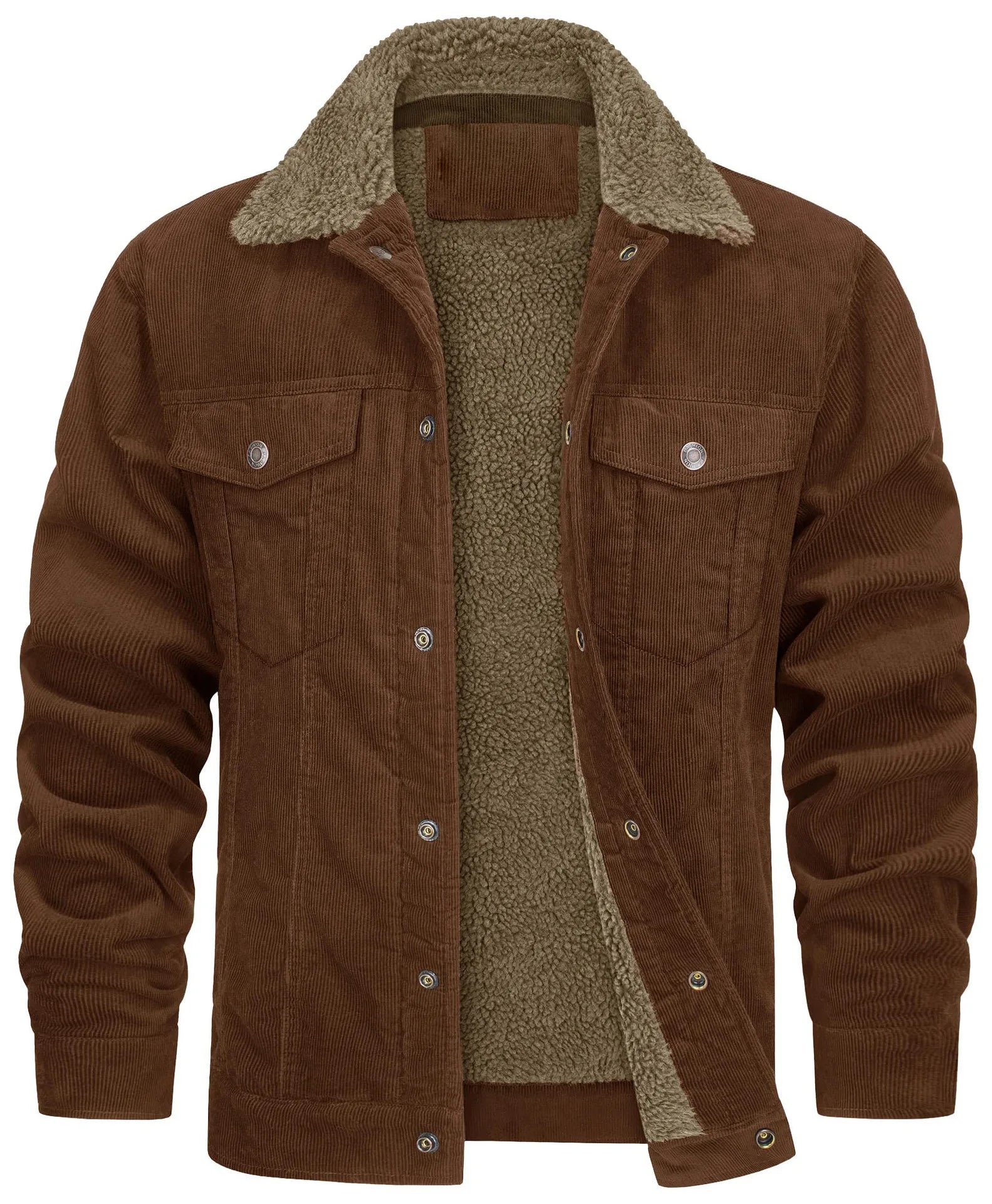 Men's Corduroy Jacket with Sherpa Lining – Long Sleeve Button Front Coat