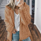 Women's Teddy Fleece Jacket – Fluffy Long Sleeve Open Front Winter Coat