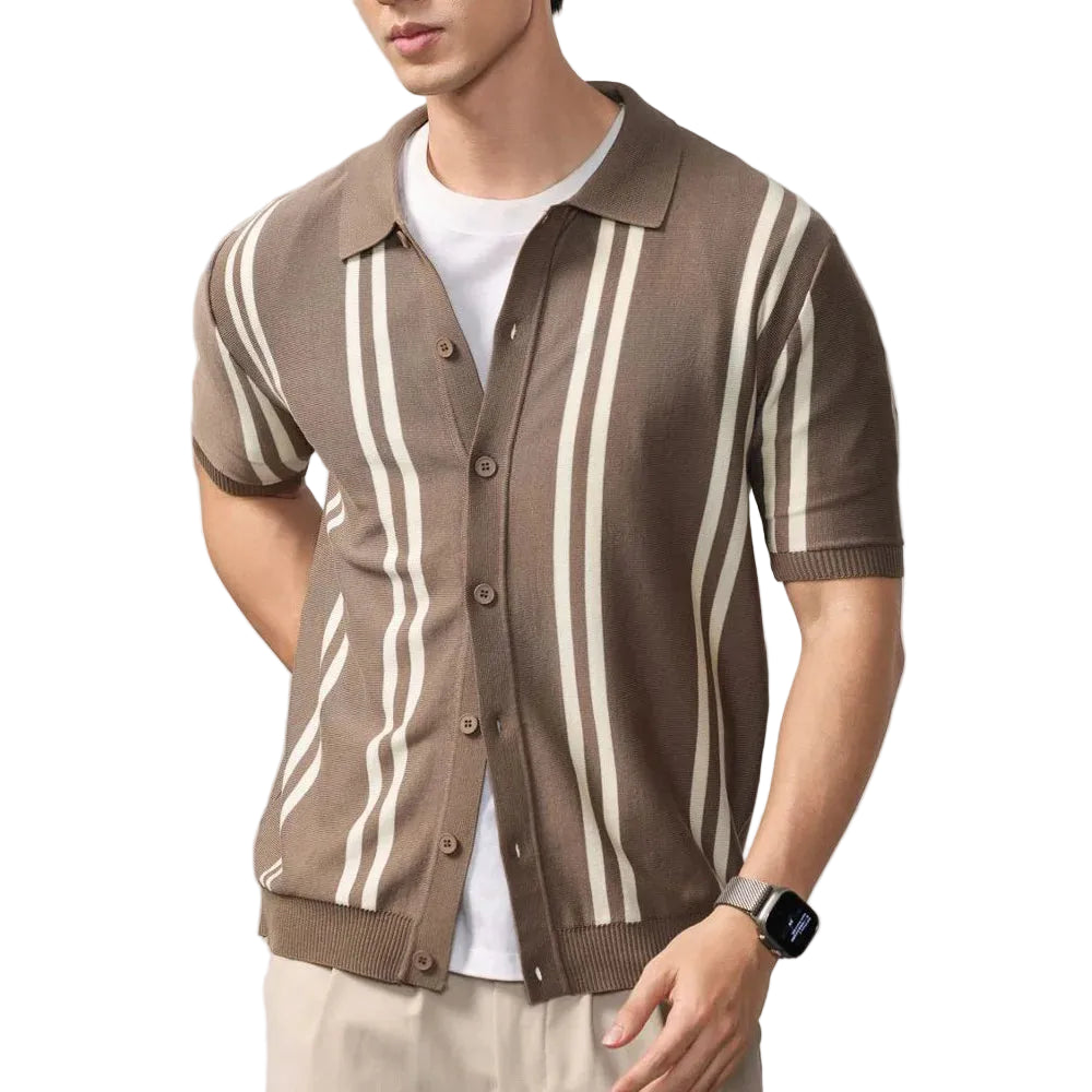 Contrast Stripe Button Up Knit Top