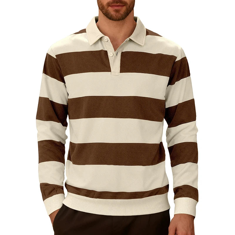 Men's Rugby Stripe Long Sleeve Polo Shirt