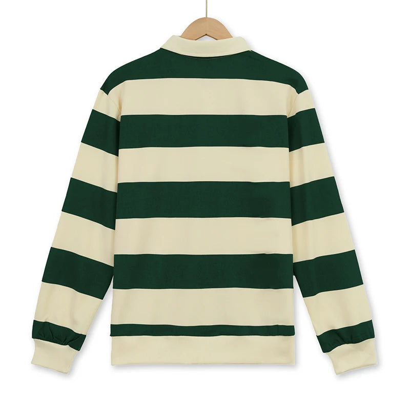 Men's Rugby Stripe Long Sleeve Polo Shirt
