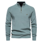 Men's Mock Neck Zip Sweater with Long Sleeve Design