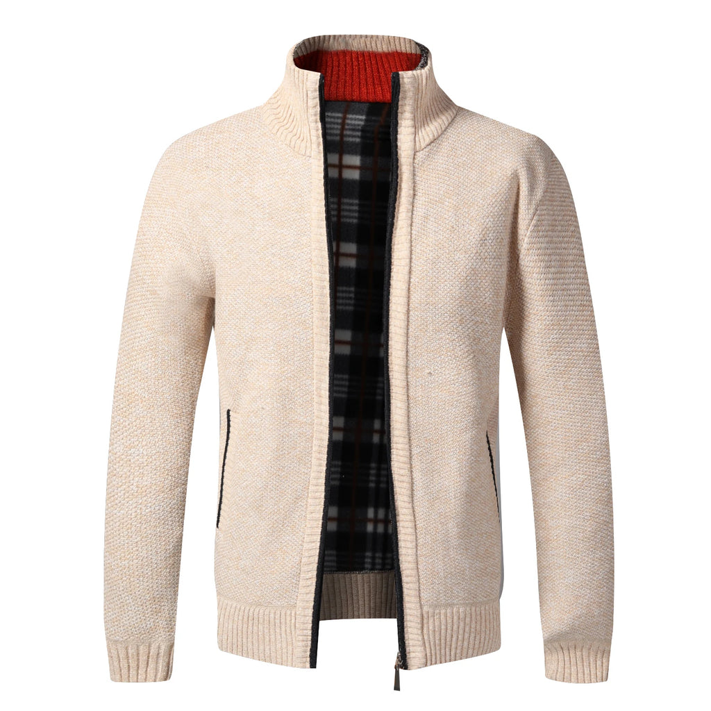 Men's Stand Neck Sweater Zip Front Jacket With Pockets