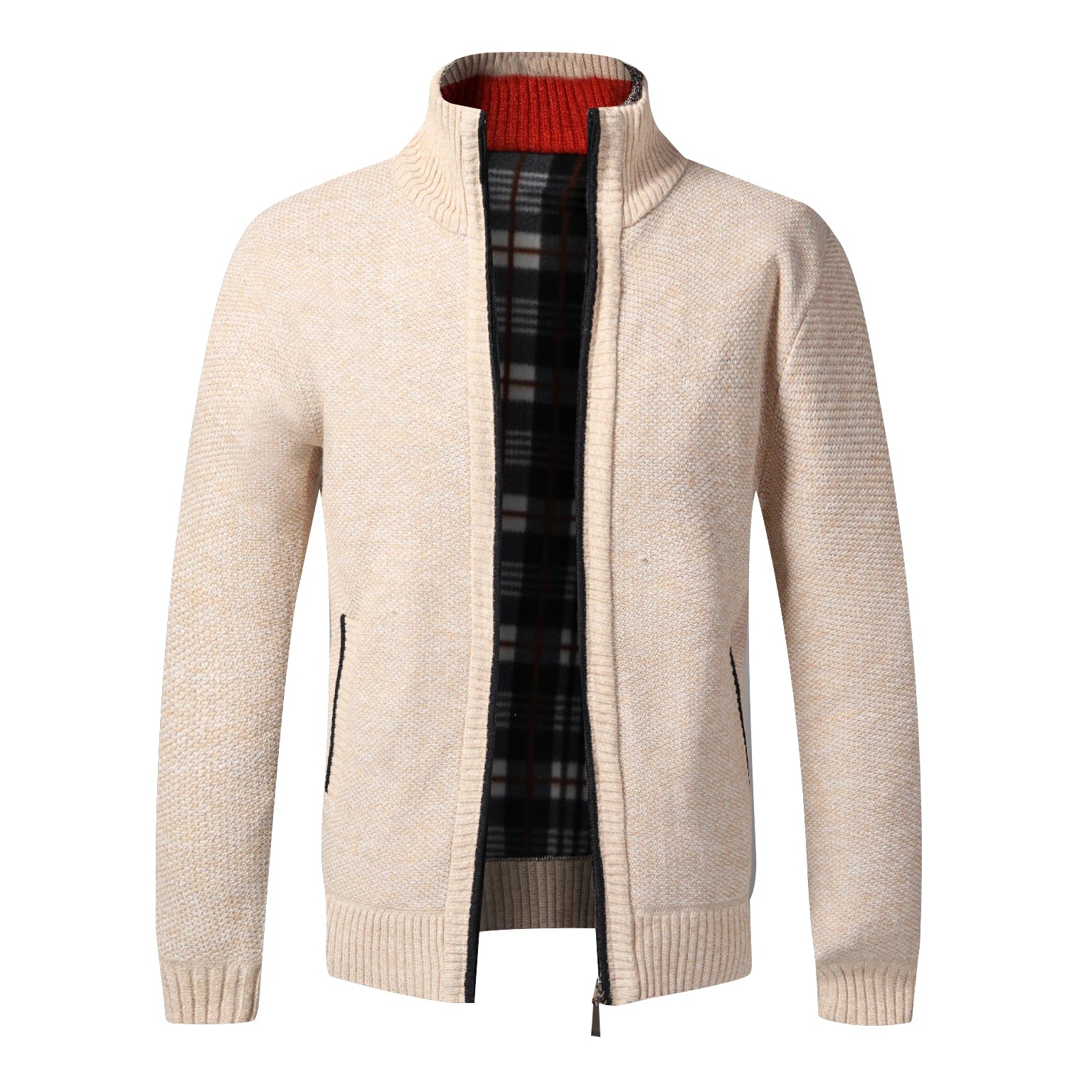 Men's Stand Neck Sweater Zip Front Jacket With Pockets