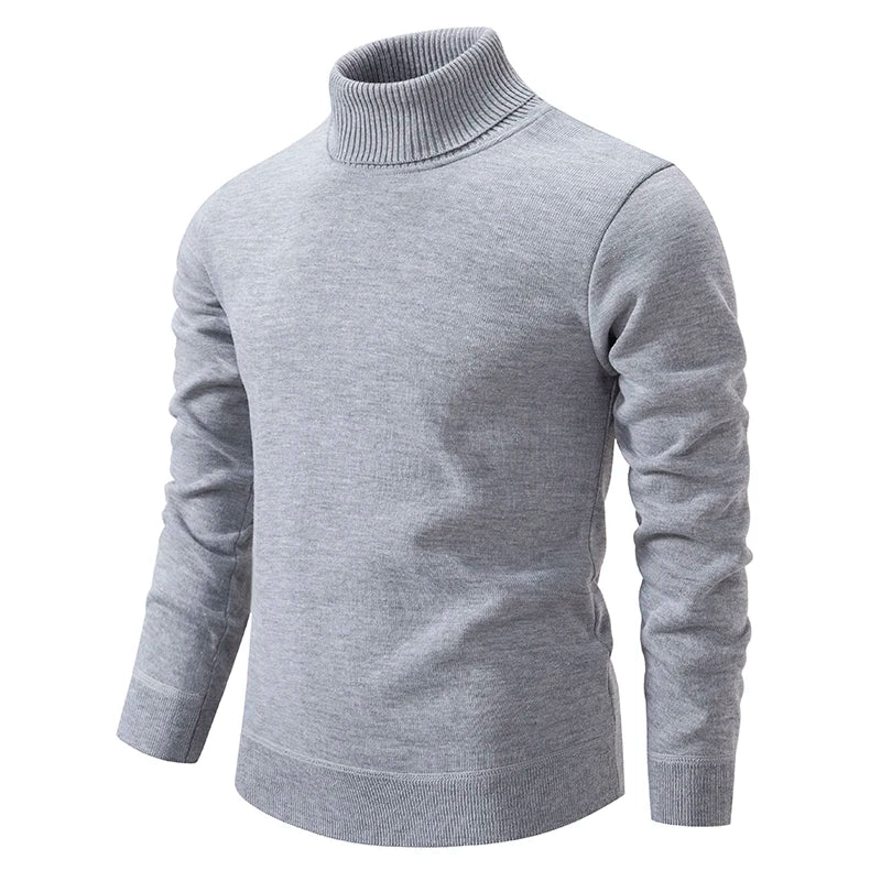 Men's Turtleneck Knit Pullover Sweater Ribbed Cuffs