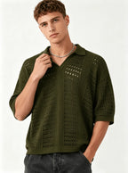 Men's Openwork Knit Polo Shirt