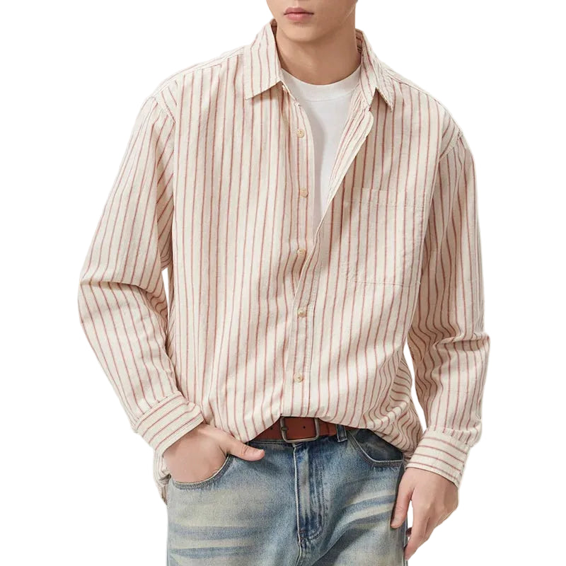 Men's Stripe Front Pocket Button Shirt