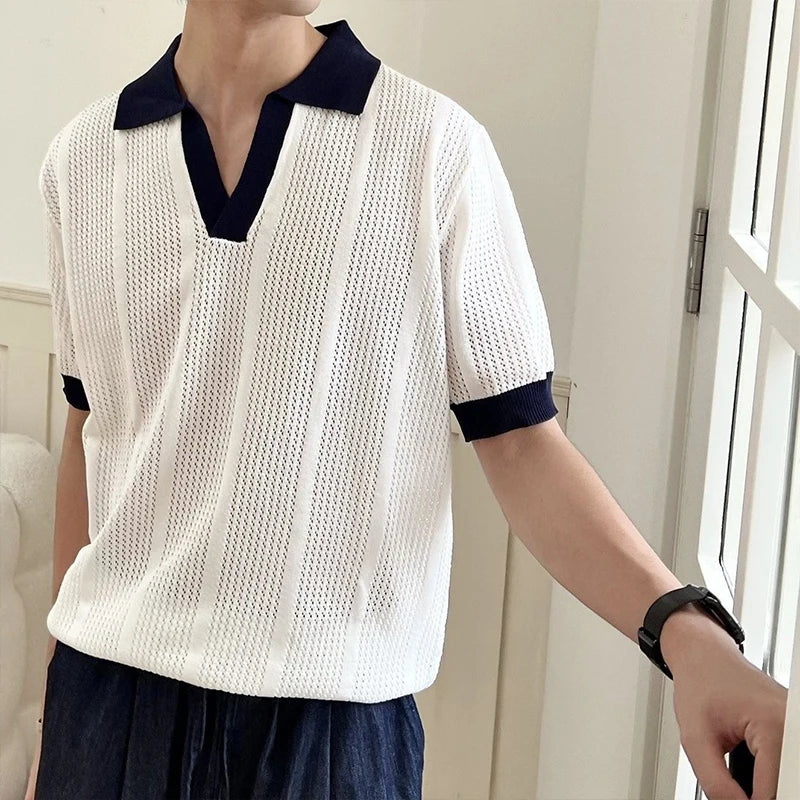 Men's Contrast V Neck Polo Shirt