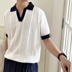 Men's Contrast V Neck Polo Shirt