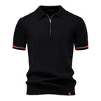 Men's Collared Short Sleeve Polo Shirt with Quarter Zip Closure