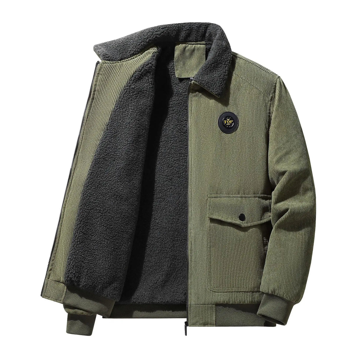 Men's Sherpa Lined Corduroy Jacket – Long Sleeve Button Up Coat with Front Pockets
