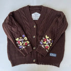 Women's Knitted Cardigan with Floral Embroidery – V Neck Long Sleeve Button Front Sweater