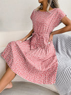 Women's Smocked Waist Printed Midi Swing Dress