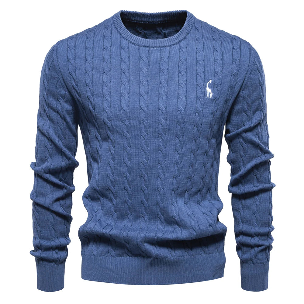 Men's Cable Pattern Sweater Ribbed Hem Crewneck Pullover