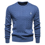 Men's Cable Pattern Sweater Ribbed Hem Crewneck Pullover
