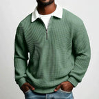 Men's Quarter Zip Polo Jumper with Textured Knit