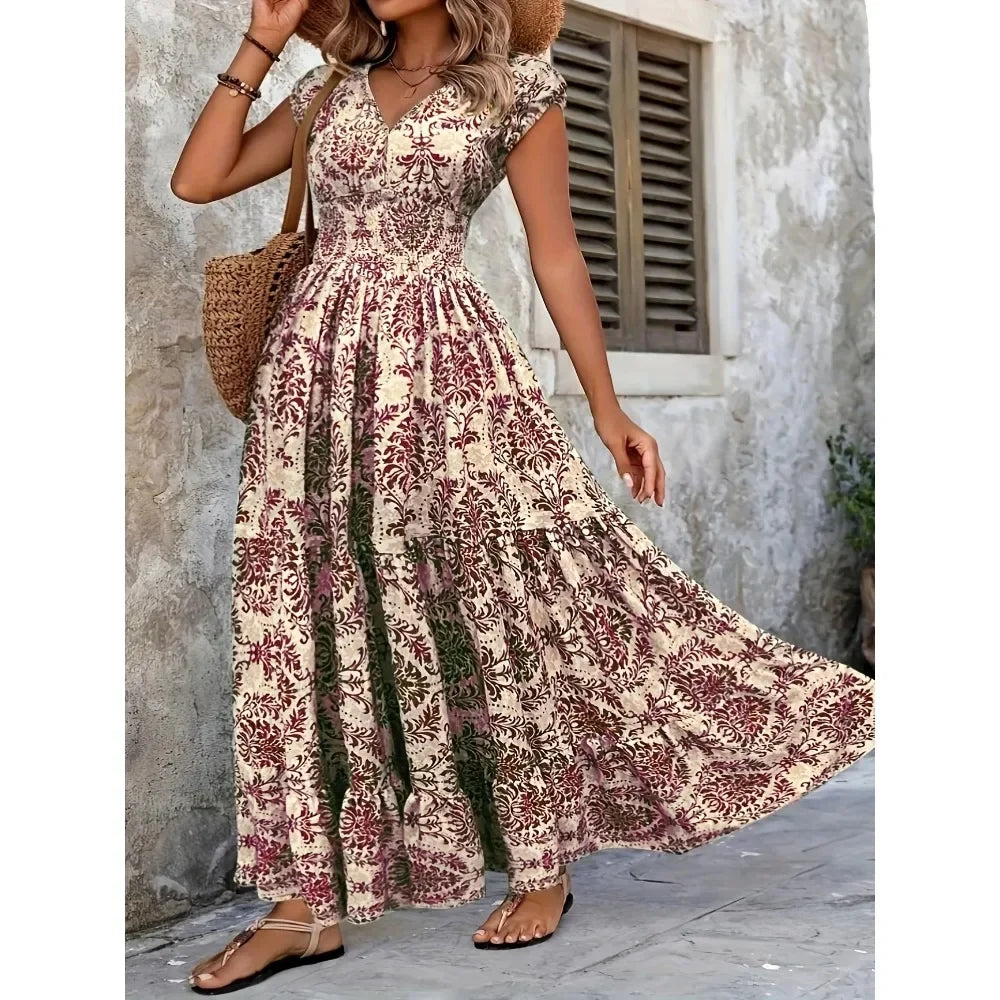 Flared Printed Long Dress Women