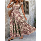 Flared Printed Long Dress Women
