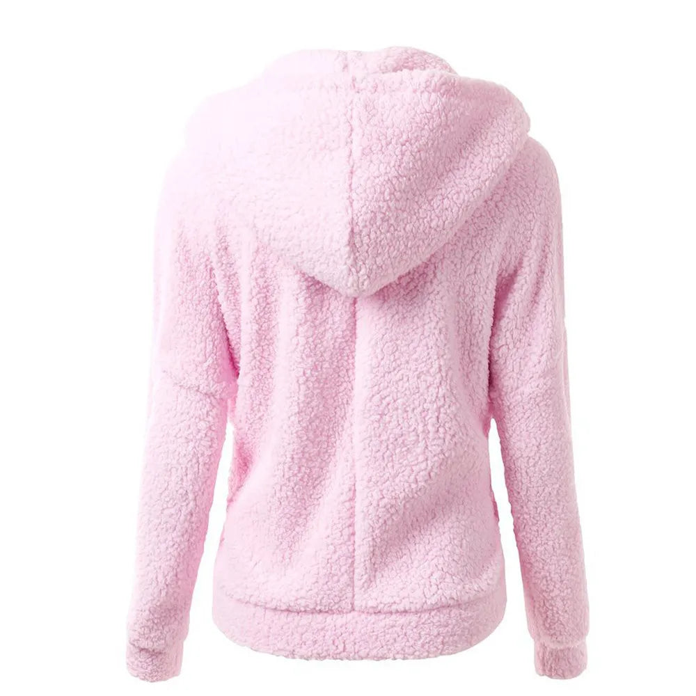 Women's Fleece Hooded Jacket – Full Zip Long Sleeve Winter Coat with Pockets