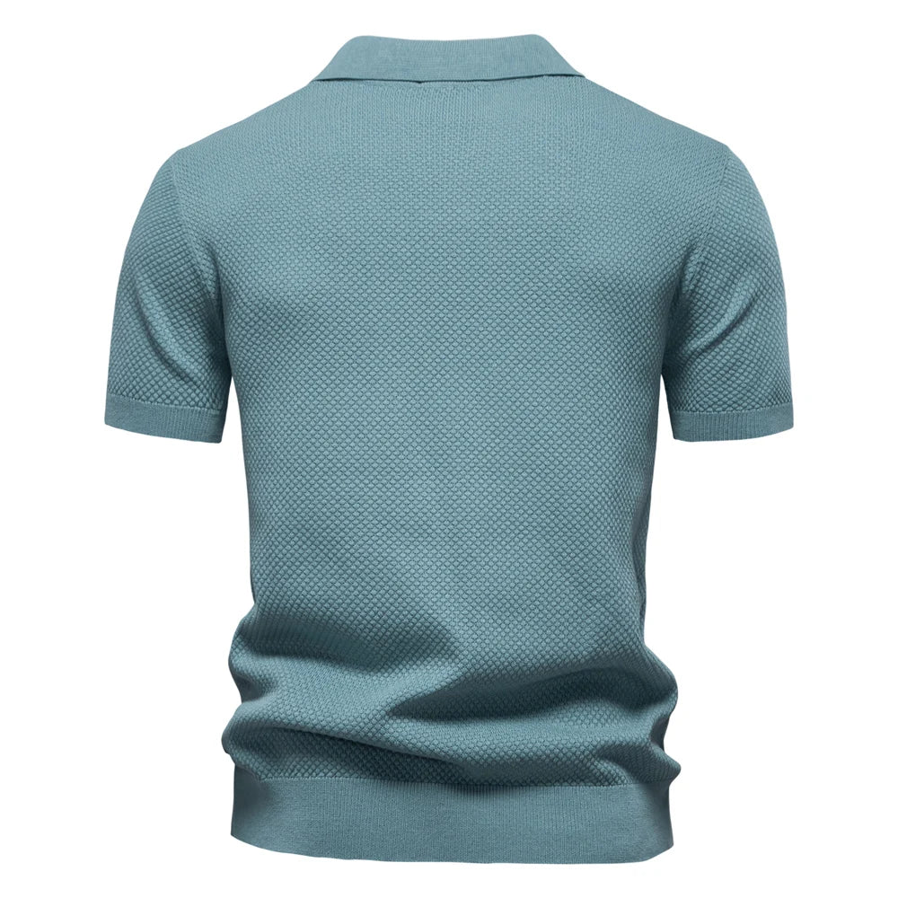Men's Short Sleeve Collared Polo Shirt with Textured Pattern