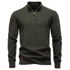 Men's Knitted Quarter-Zip Jumper – Long Sleeve High Neck Ribbed Pullover Sweater
