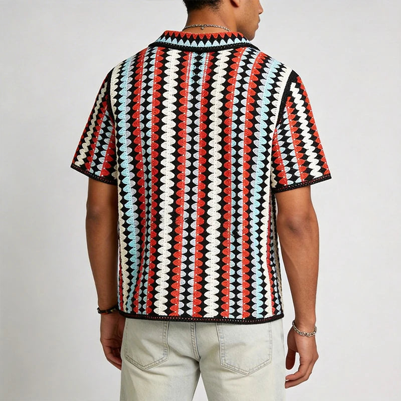 Contrast Collar Geometric Polo Shirt