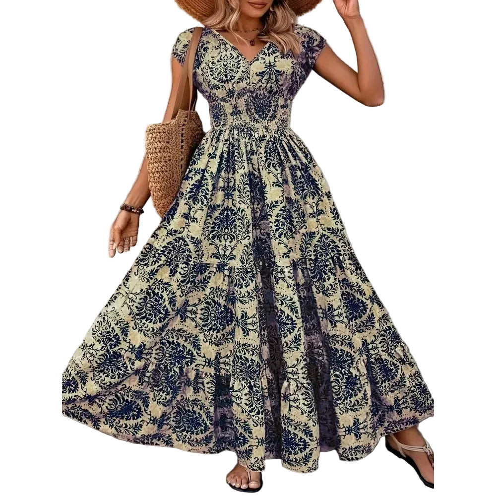 Flared Printed Long Dress Women
