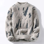 Men's Abstract Knit Jumper with Crew Neck Brushstroke Pattern
