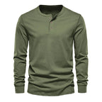 Men's Classic Long Sleeve Henley Tee with Round Neck