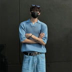 Men's Textured Open Collar Polo