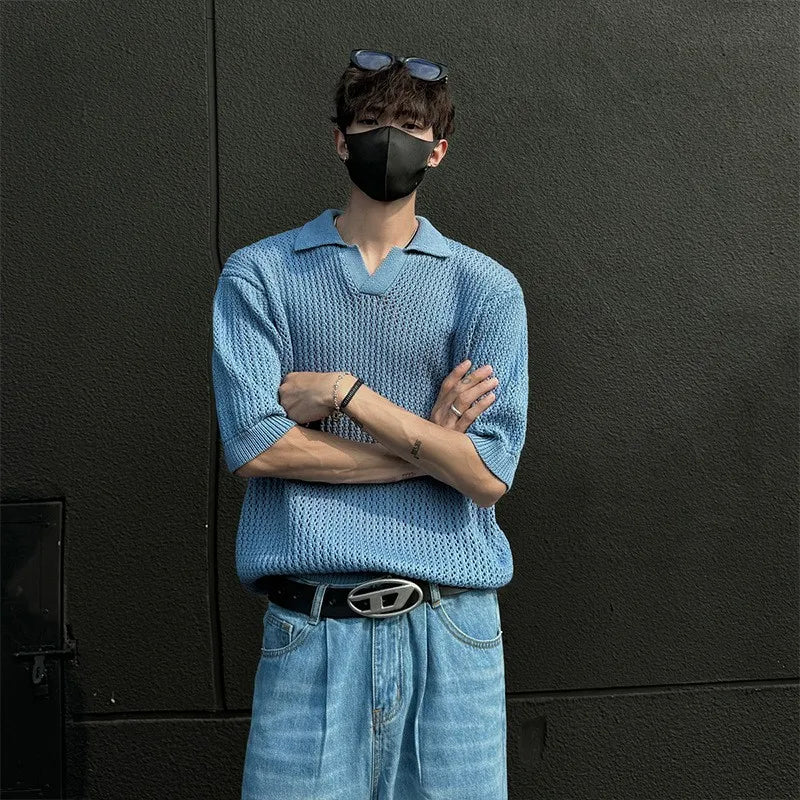 Men's Textured Open Collar Polo