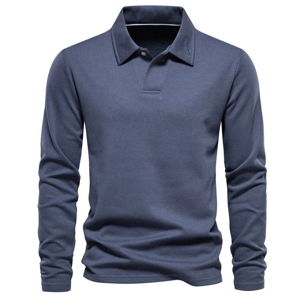 Men's Classic Collared Long Sleeve Polo Shirt with Straight Hem