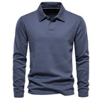 Men's Classic Collared Long Sleeve Polo Shirt with Straight Hem