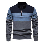 Men's Knitted Quarter Zip Jumper – High Neck Long Sleeve Striped Sweater