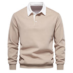 Men's Classic Collared Long Sleeve Polo Shirt with Ribbed Cuffs