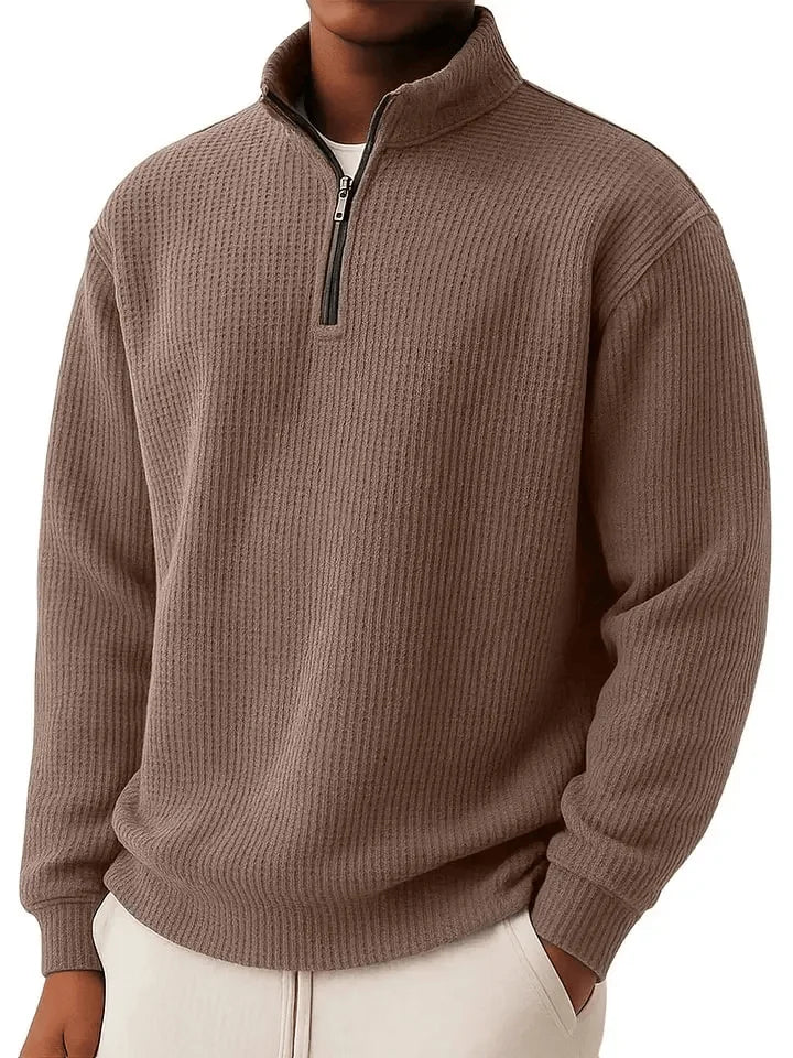 Men's Quarter Zip Ribbed Jumper with Collar