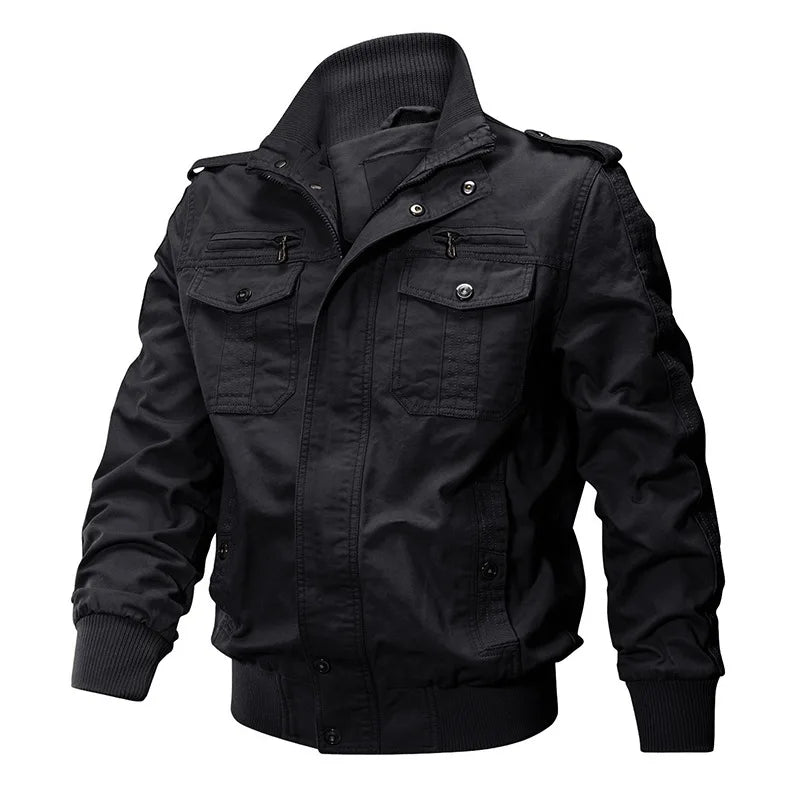 Men's Military Style Field Jacket – Long Sleeve Utility Coat with Multiple Pockets