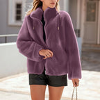 Women's Fleece Teddy Jacket – Hooded Full Zip Winter Coat with Front Pockets